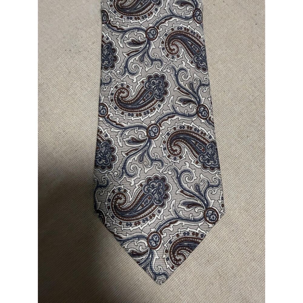 Burberry London Tie Mens One Size Gray Blue Paisley 100% Silk Made in Italy